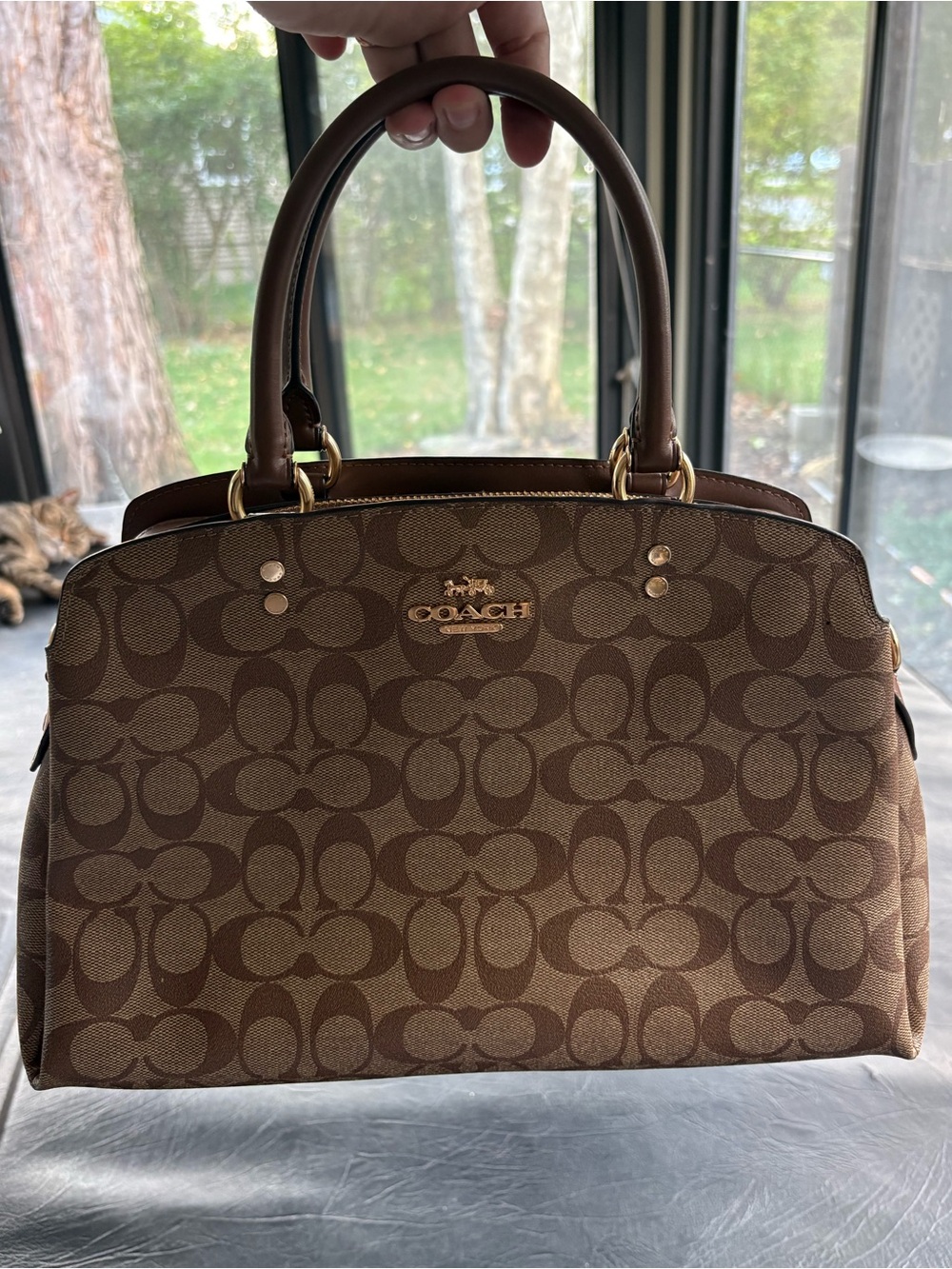Coach Signature Brown Canvas Satchel Handbag Gold Hardware